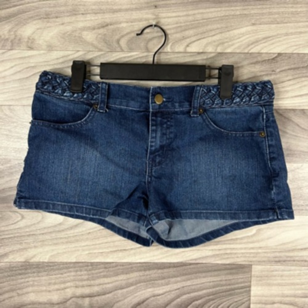 Forever 21 Jean Shorts Womens 28 Blue Pockets Dark Wash Braided Waist Denim‎